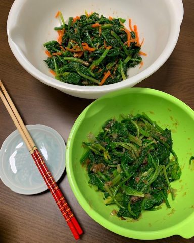 先週頂いたほうれん草を使って料理をしました！